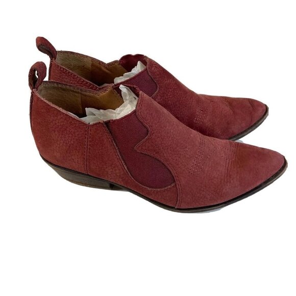 Lucky Brand Womens Ankle Bootie Leather Boots Red Size 6 M Pointed Toe Slip On - Picture 1 of 7